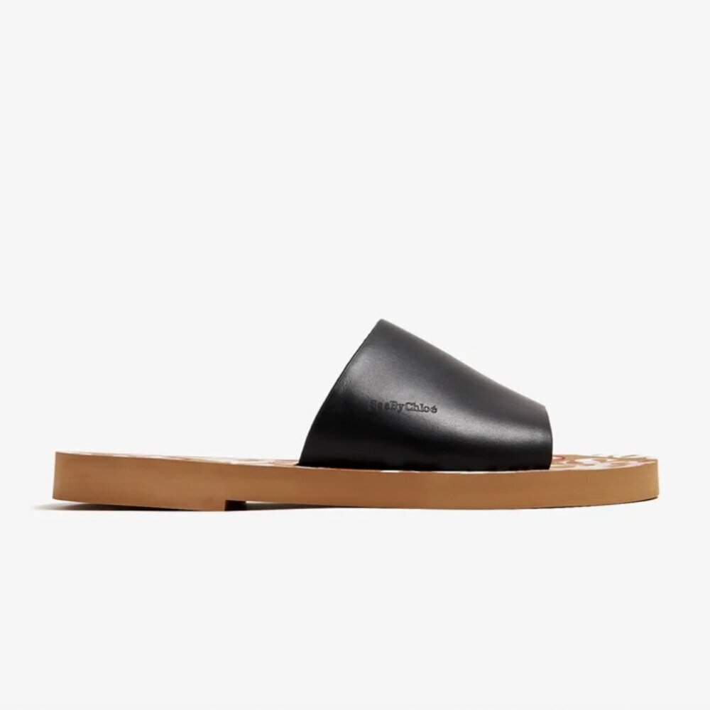 See by Chloé Essie Black Leather Mule Sandals with Tan Soles, size 37 - Picture 13 of 13